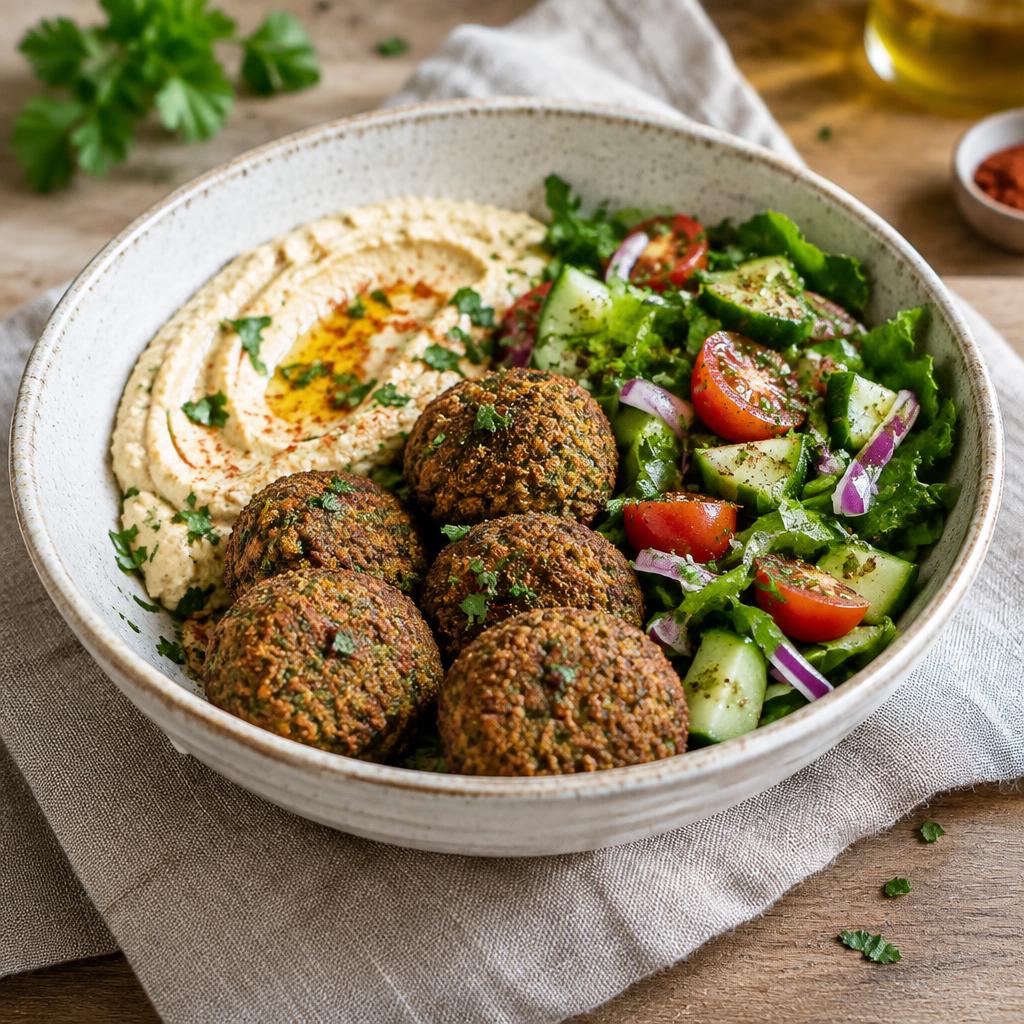Falafel kuglice sa humusom i salatom